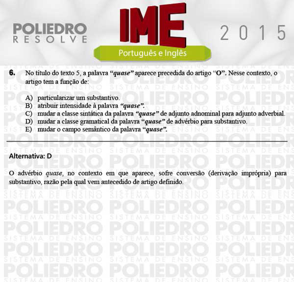 Questão 6 - Português e Inglês - IME 2015