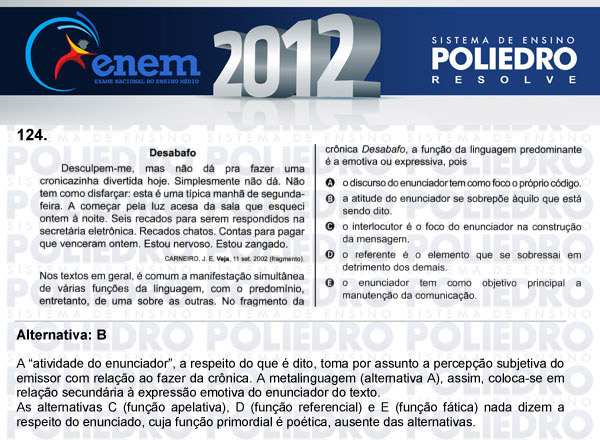 Questão 124 - Domingo (Prova rosa) - ENEM 2012