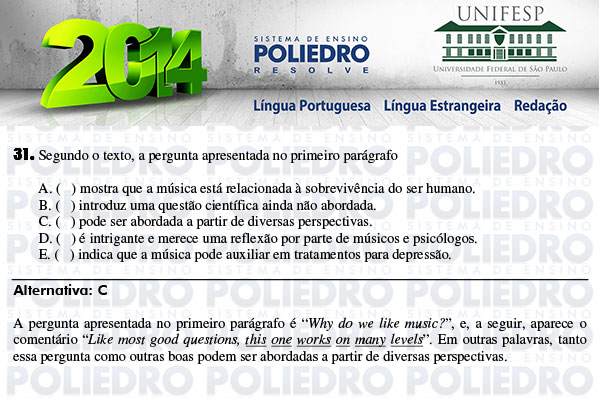 Questão 31 - Línguas - UNIFESP 2014