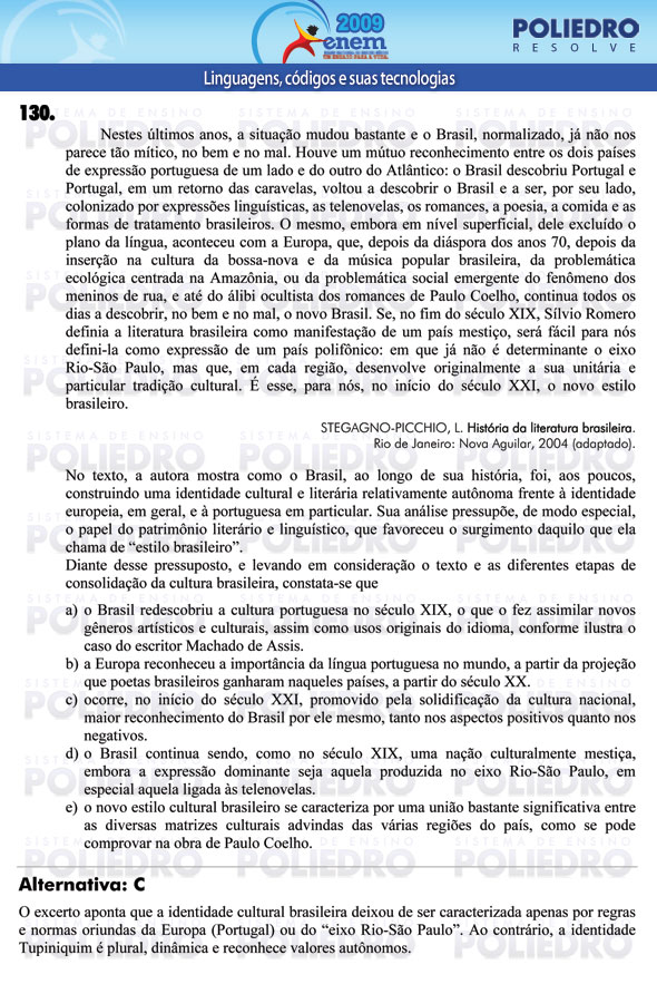 Questão 130 - Prova - ENEM 2009