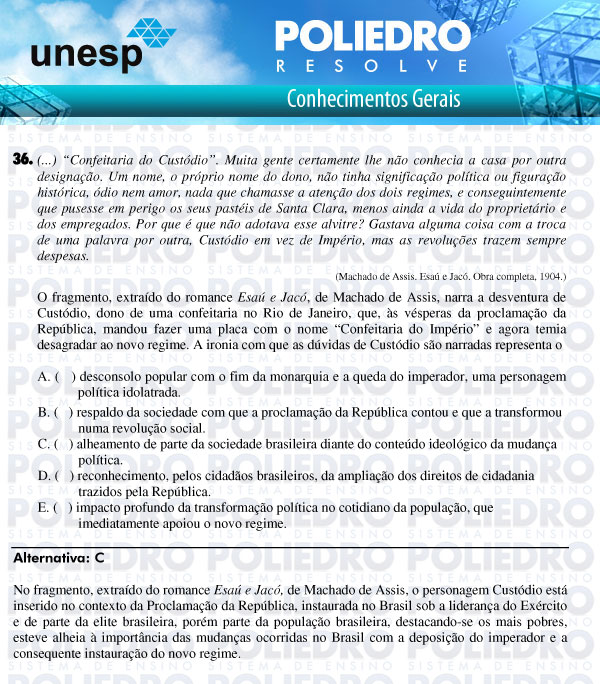 Questão 36 - 1ª Fase - UNESP 2011