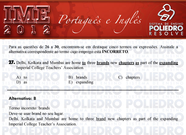 Questão 27 - Português e Inglês - IME 2012