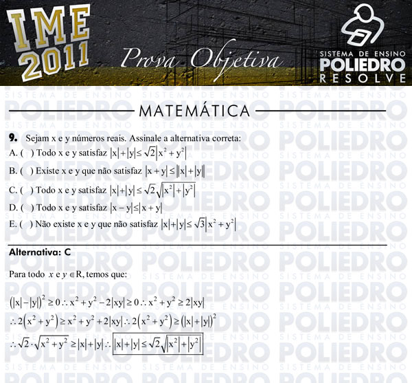 Questão 9 - Objetiva - IME 2011