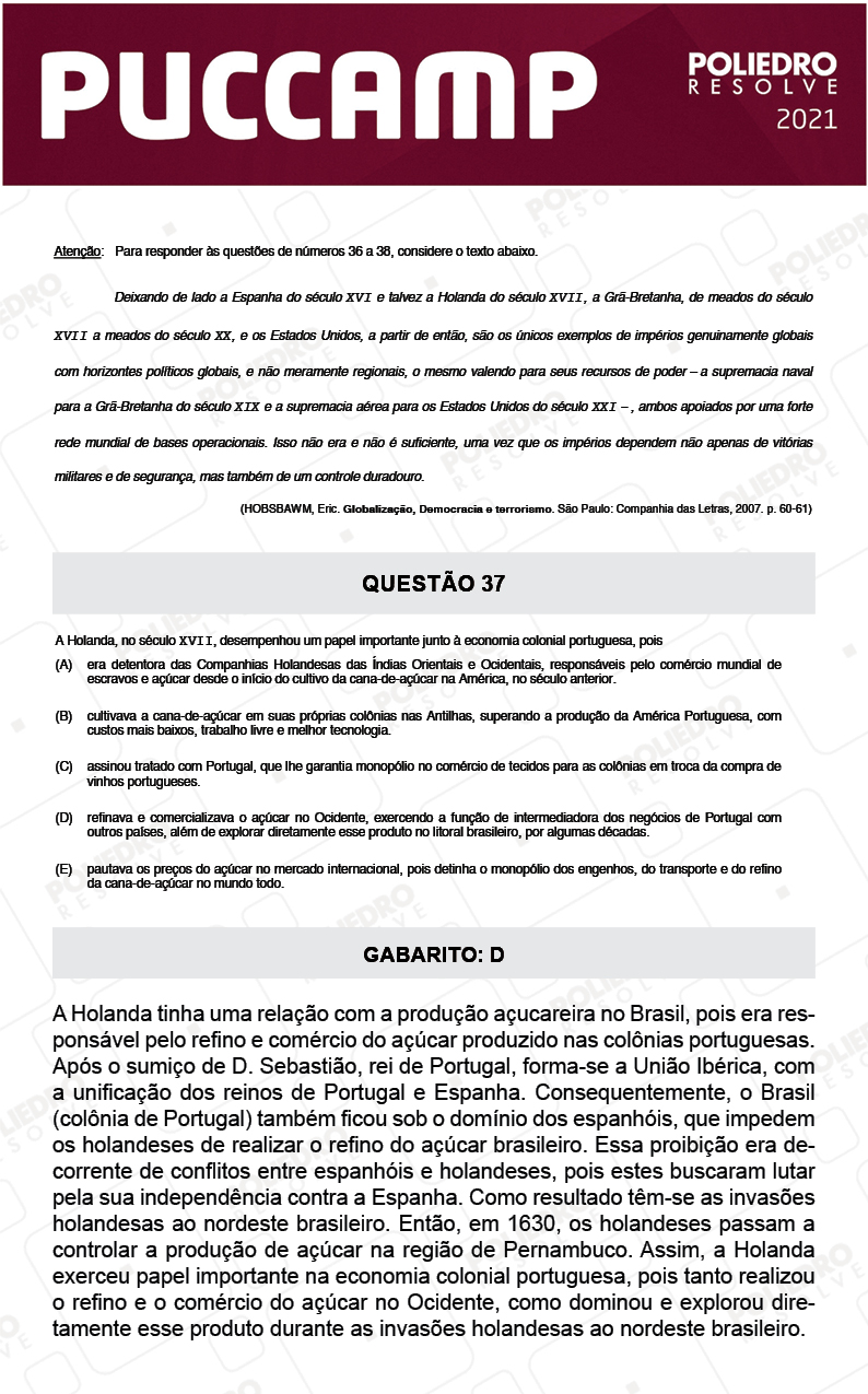 Questão 37 - Demais Cursos - PUC-Campinas 2021