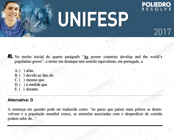 Questão 41 - 1º dia - UNIFESP 2017