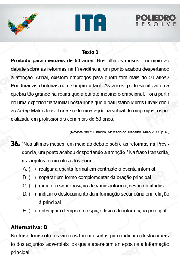 Questão 36 - Português / Inglês - ITA 2018