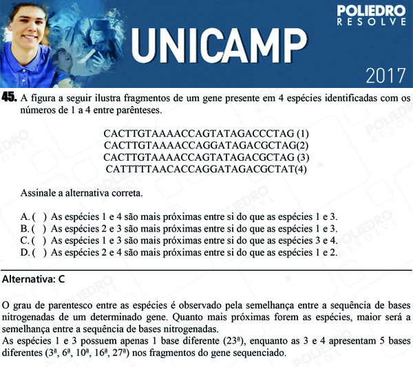 Questão 45 - 1ª Fase - UNICAMP 2017