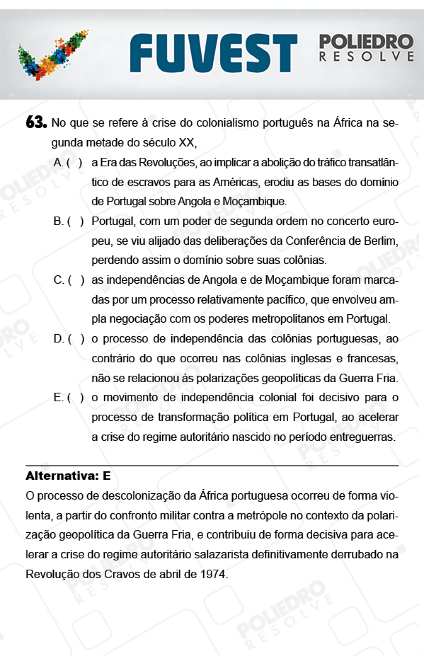 Questão 63 - 1ª Fase - PROVA V - FUVEST 2018