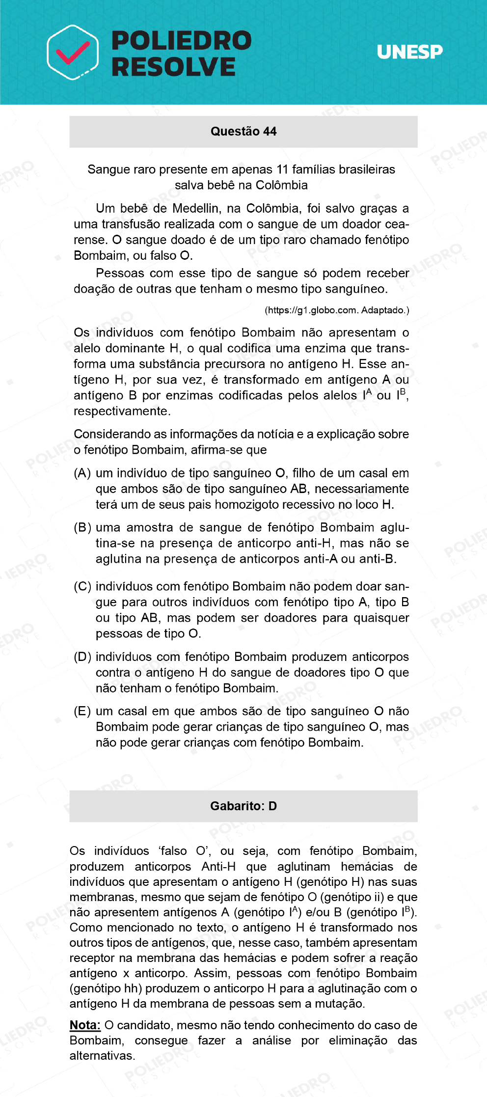 Questão 44 - 2ª Fase - UNESP 2022