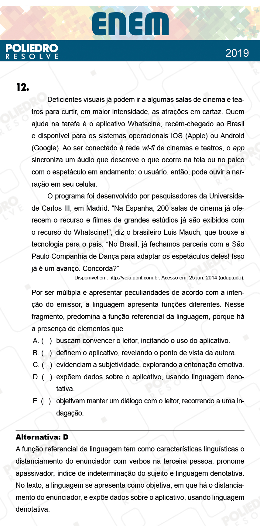 Questão 12 - 1º Dia - Prova AZUL - ENEM 2018