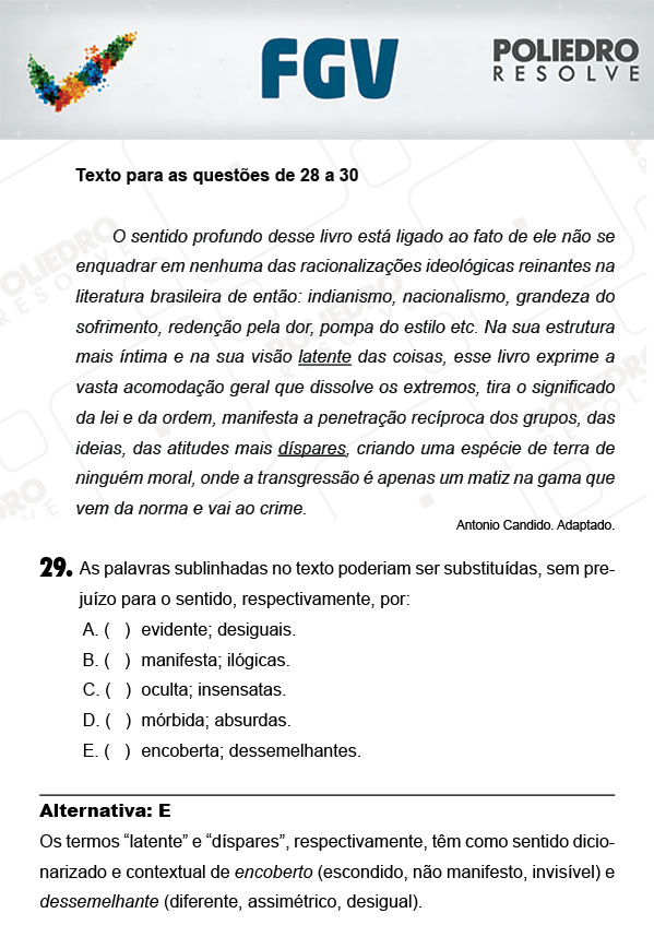 Questão 29 - Objetivas - FGV 2018