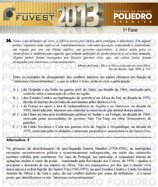 Questão 54 - 1ª Fase - FUVEST 2013