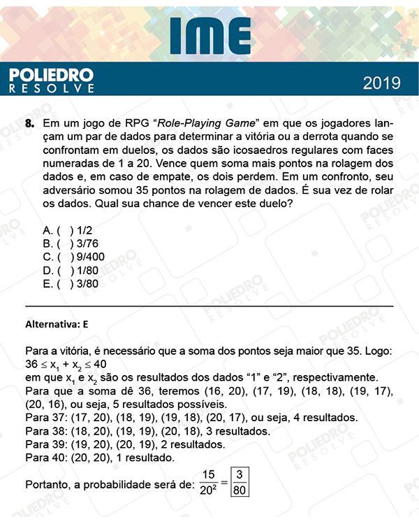 Questão 8 - 1ª Fase - IME 2019