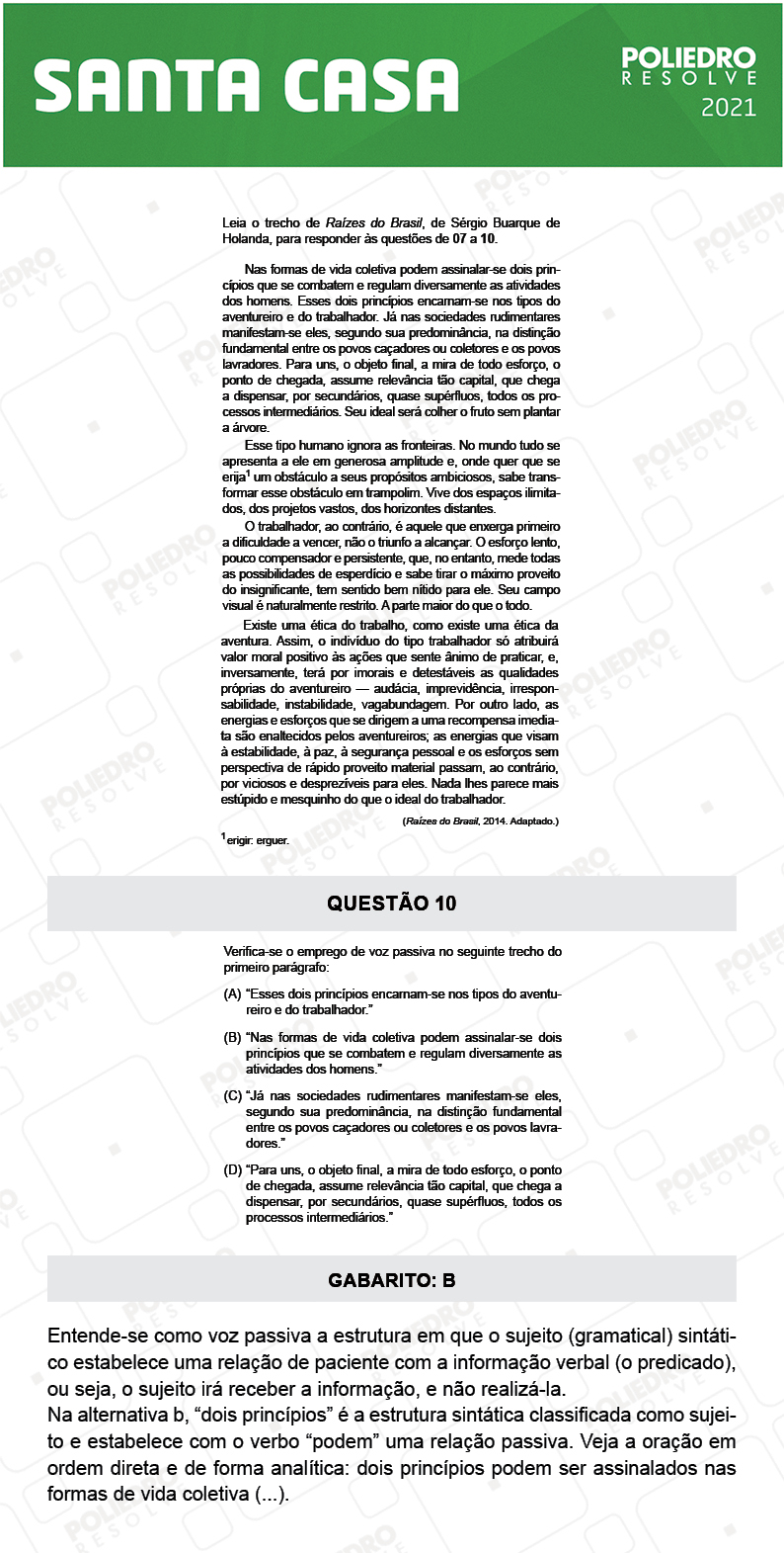 Questão 10 - 1º Dia - SANTA CASA 2021