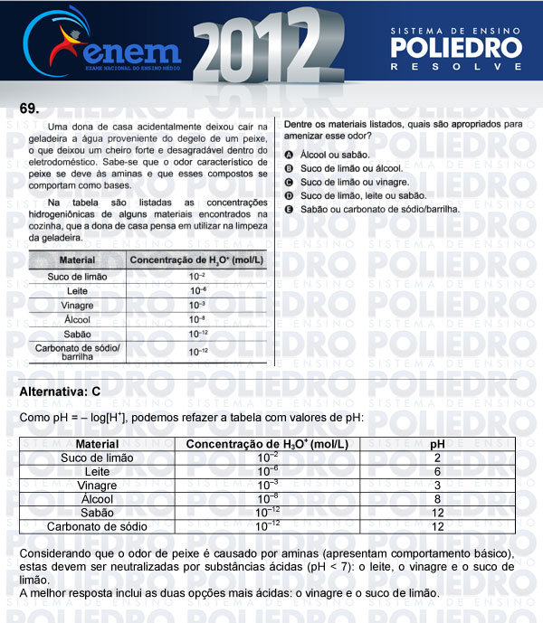 Questão 69 - Sábado (Prova azul) - ENEM 2012