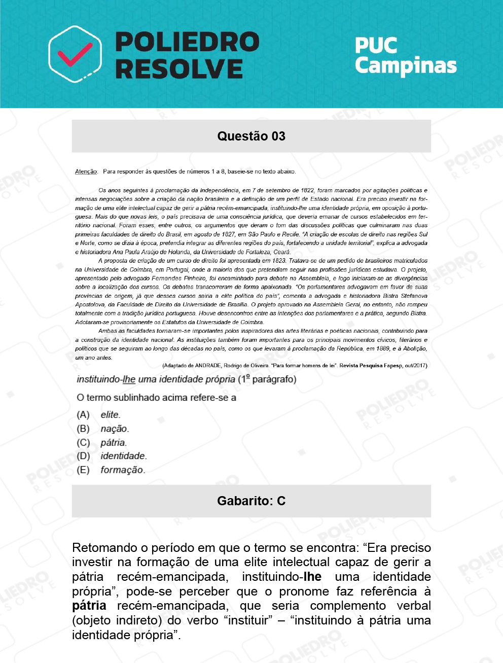 Questão 3 - Demais cursos - PUC-Campinas 2022