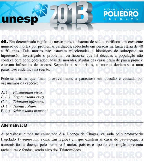 Questão 68 - 1ª Fase - UNESP 2013