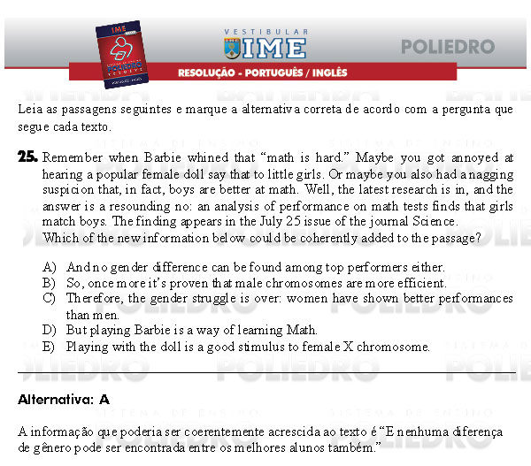 Questão 25 - Português e Inglês - IME 2009