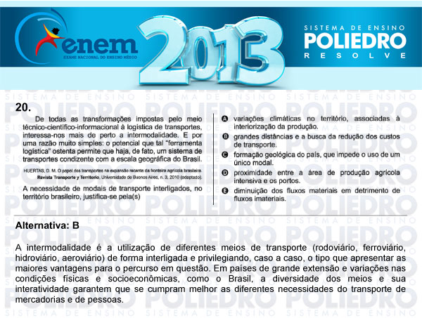 Questão 20 - Sábado (Prova Amarela) - ENEM 2013