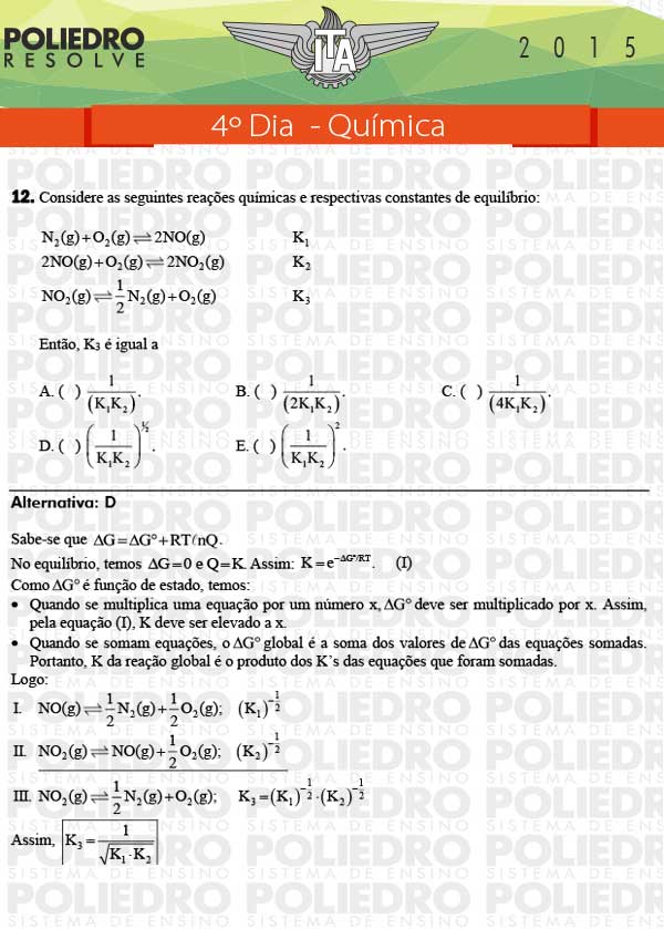 Questão 12 - Química - ITA 2015