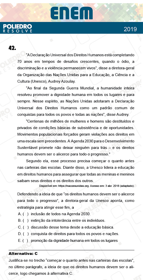 Questão 42 - 1º Dia - Prova AMARELA - ENEM 2018