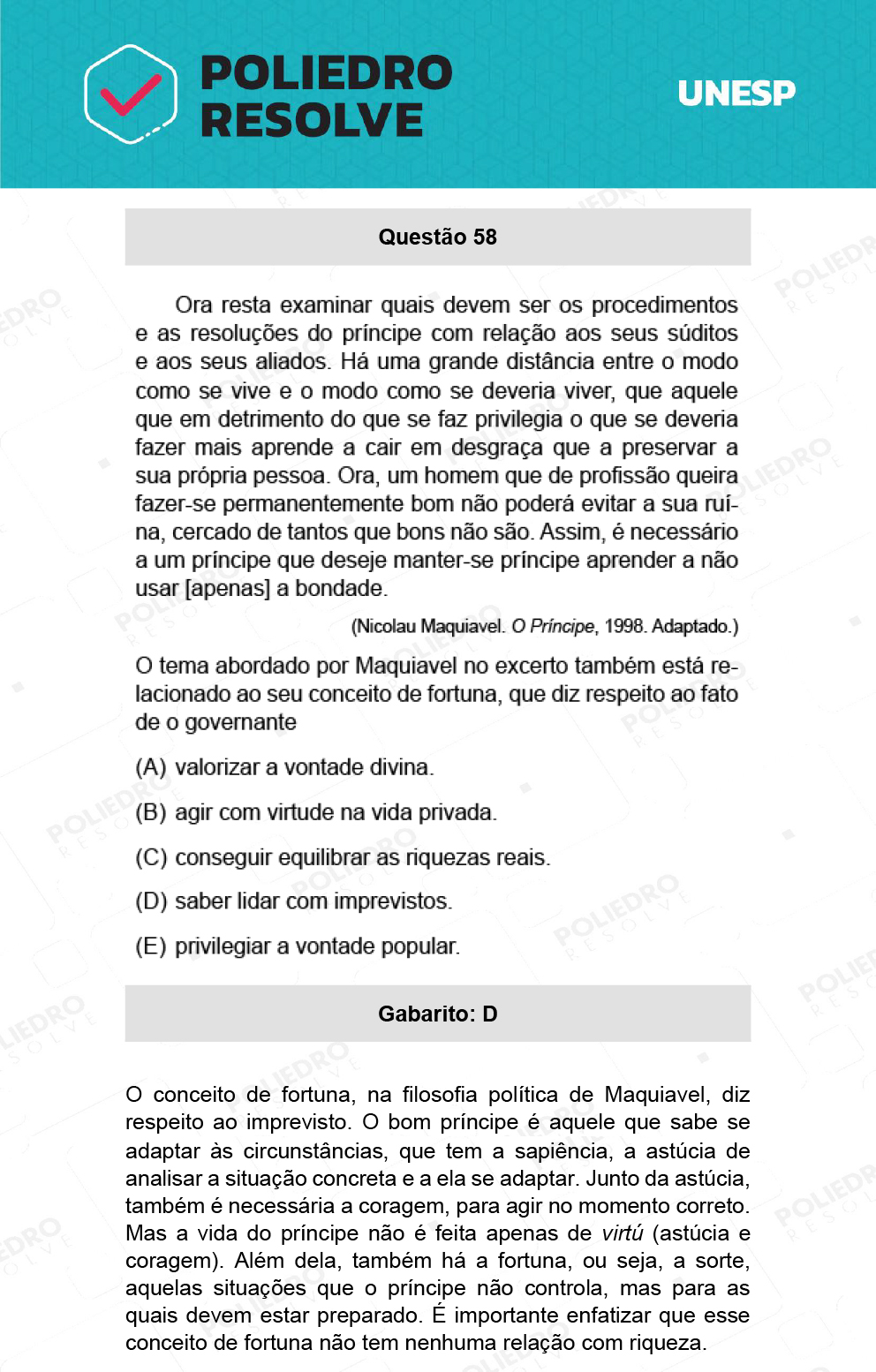 Questão 58 - 1ª Fase - Ext / Hum - UNESP 2022