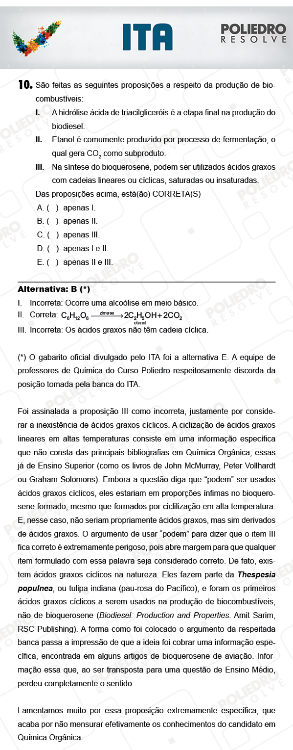 Questão 10 - Química - ITA 2018