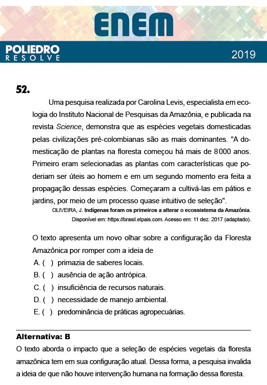 Questão 52 - 1º Dia - Prova BRANCA - ENEM 2018