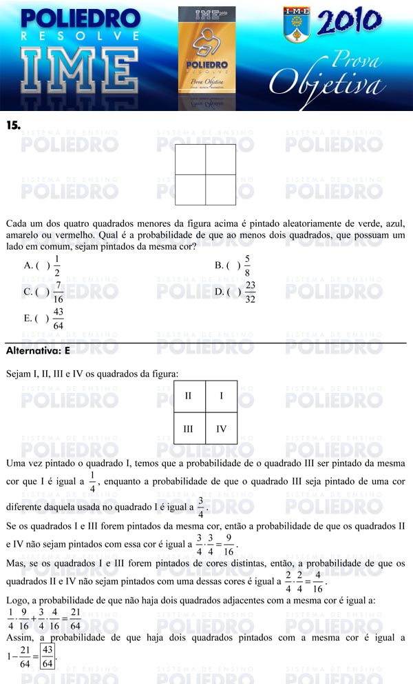 Questão 15 - Objetiva - IME 2010