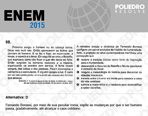 Questão 98 - Domingo (Prova Azul) - ENEM 2015