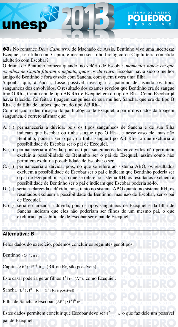 Questão 63 - 1ª Fase - UNESP 2013