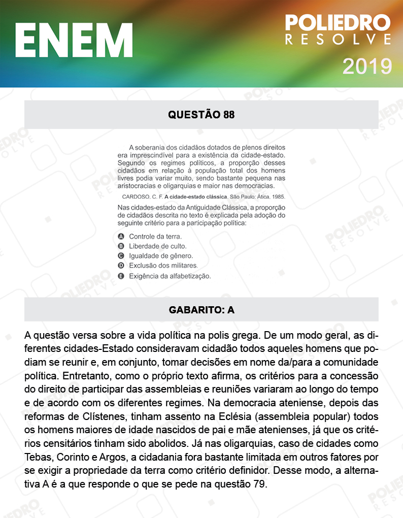 Questão 88 - 1º DIA - PROVA BRANCA - ENEM 2019