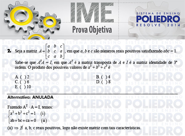 Questão 2 - Objetiva - IME 2014