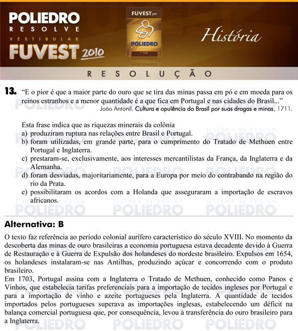 Questão 13 - 1ª Fase - FUVEST 2010