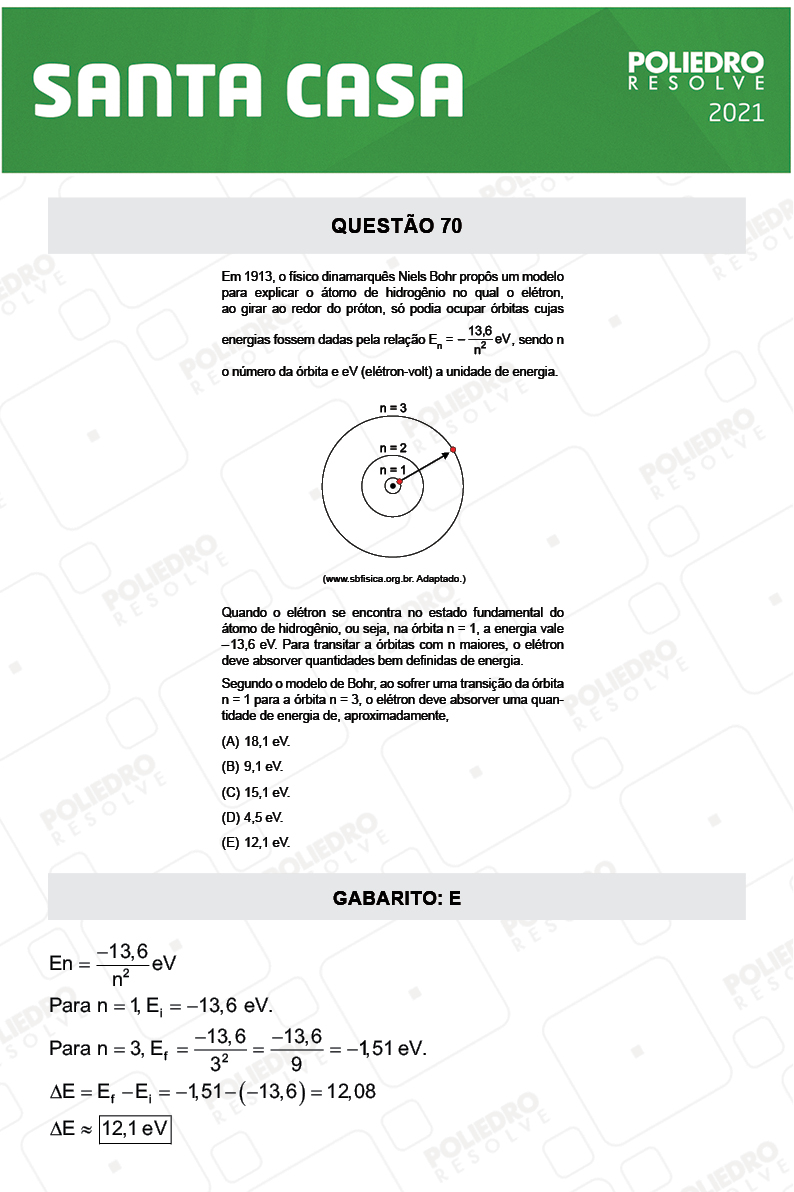 Questão 70 - 1º Dia - SANTA CASA 2021