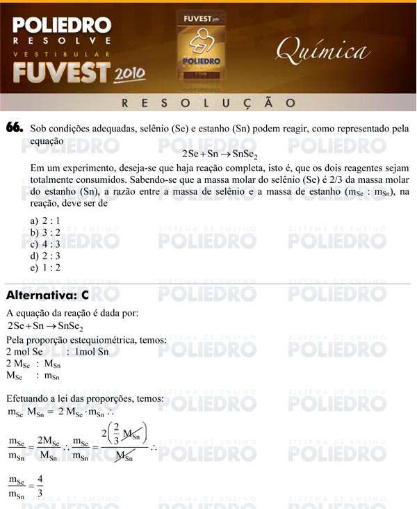 Questão 66 - 1ª Fase - FUVEST 2010