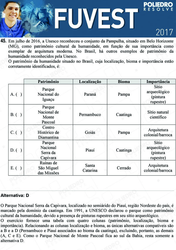 Questão 45 - 1ª Fase - FUVEST 2017