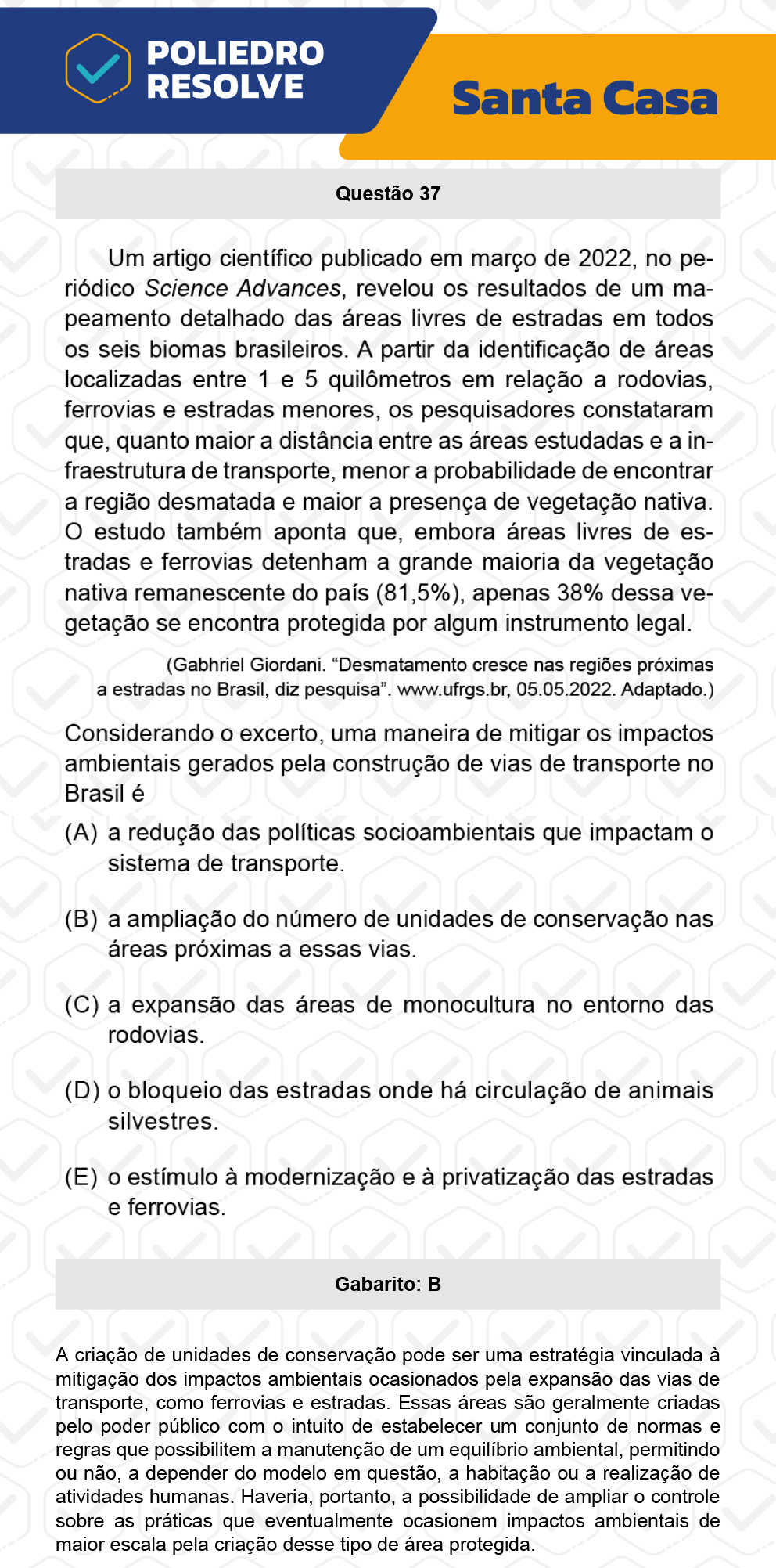 Questão 37 - 1º Dia - SANTA CASA 2023