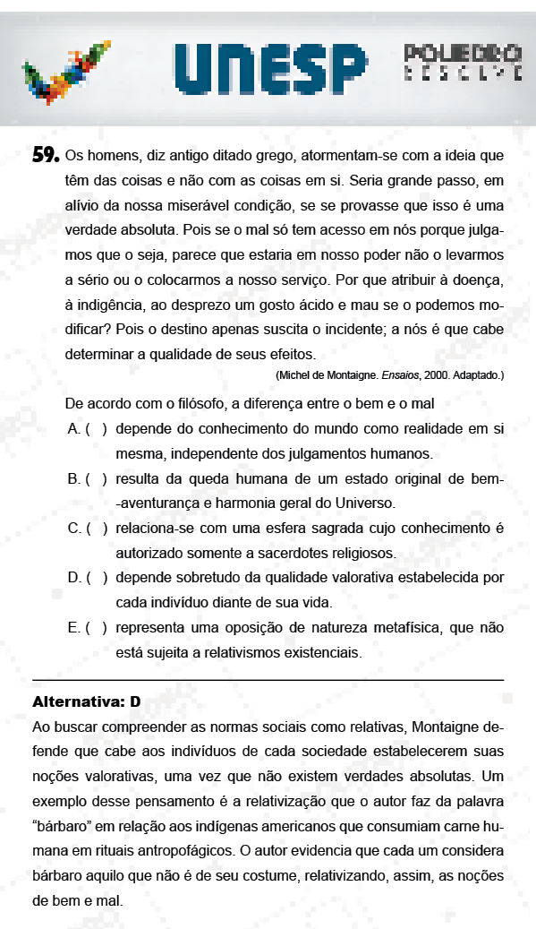 Questão 59 - 1ª Fase - PROVA 4 - UNESP 2018