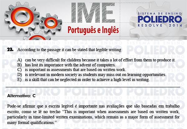 Questão 23 - Português e Inglês - IME 2014