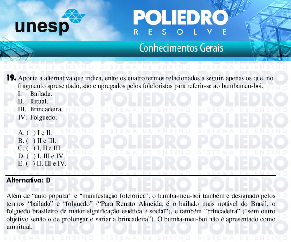 Questão 19 - 1ª Fase - UNESP 2011