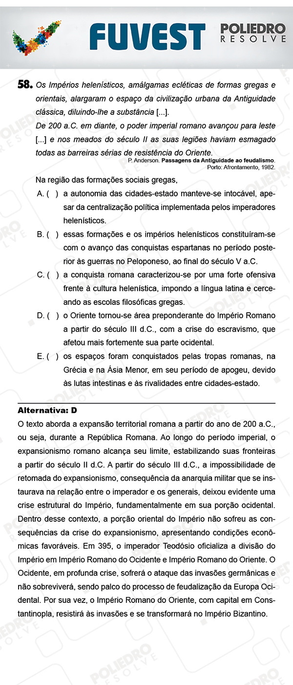 Questão 58 - 1ª Fase - PROVA V - FUVEST 2018