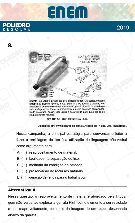 Questão 8 - 1º Dia - PROVA ROSA - ENEM 2018