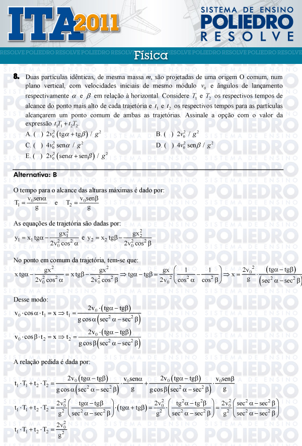 Questão 8 - Física - ITA 2011