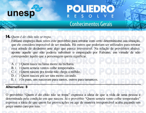Questão 14 - 1ª Fase - UNESP 2011