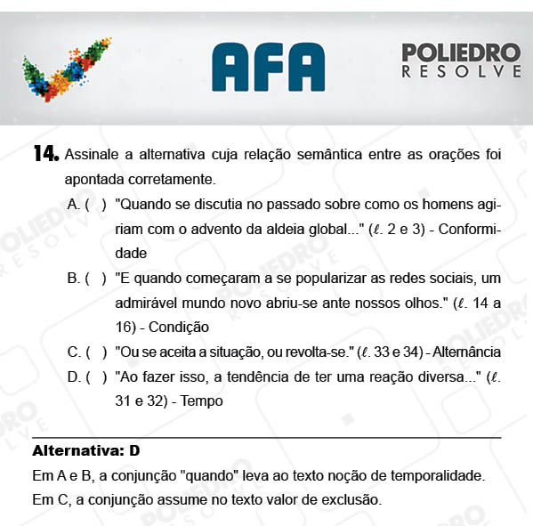 Questão 14 - Prova Modelo A - AFA 2018