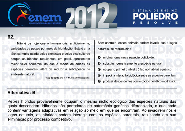 Questão 62 - Sábado (Prova azul) - ENEM 2012