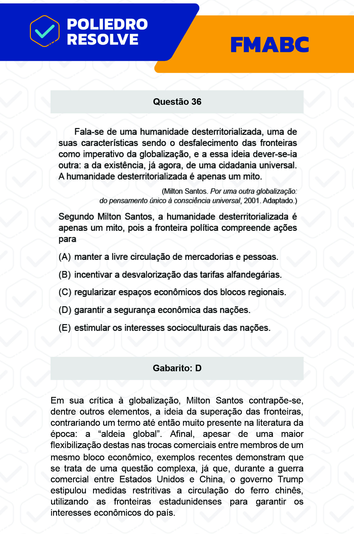 Questão 36 - Fase única - FMABC 2023