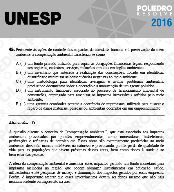 Questão 45 - 1ª Fase - UNESP 2016