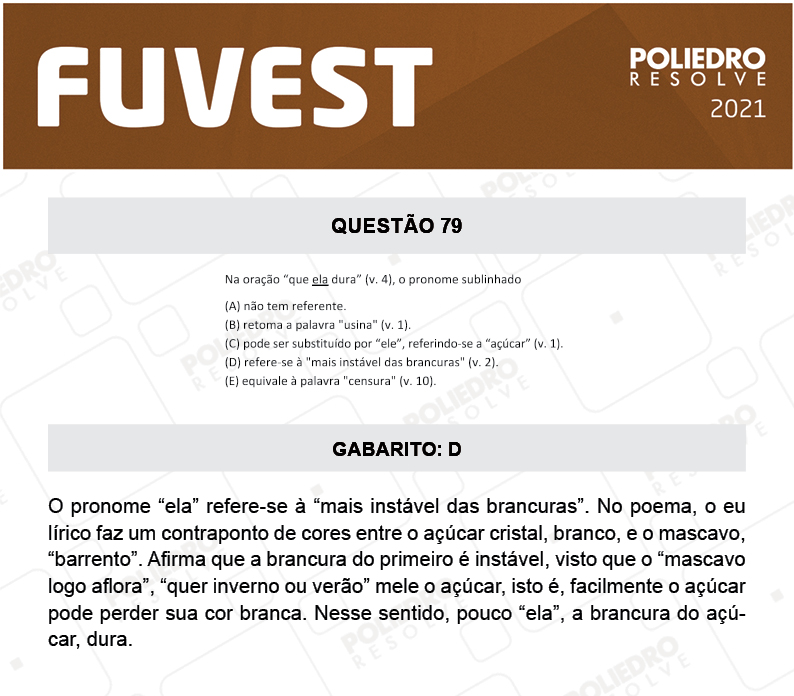 Questão 79 - 1ª Fase - FUVEST 2021